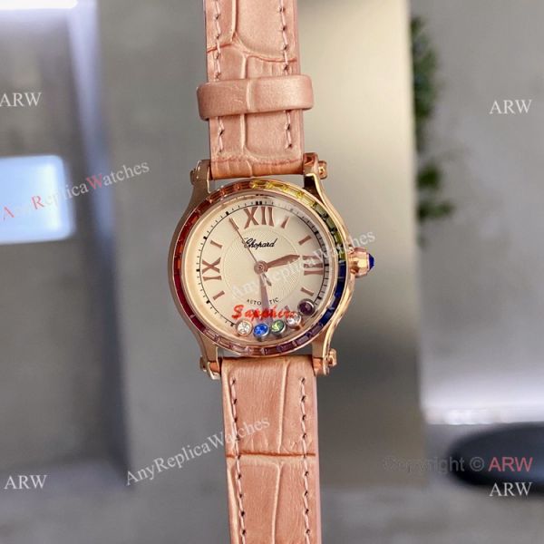 replica Chopard Happy Sport Quartz 30mm Rainbow bezel Rose Gold WATCHES 5