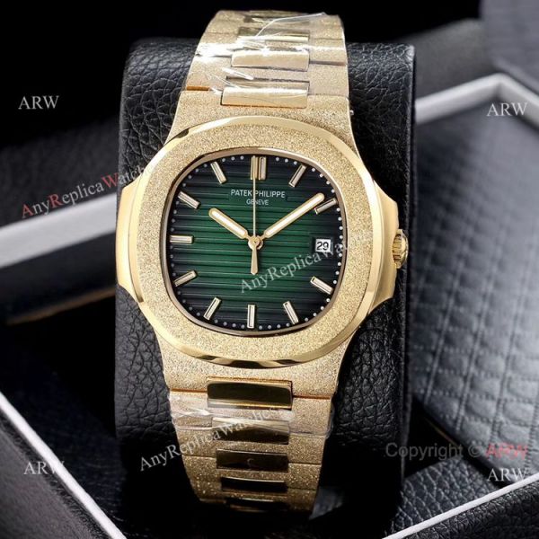 replica Copy Patek Philippe Nautilus Frosted Gold with Luminous Dial Markers WATCHES 5