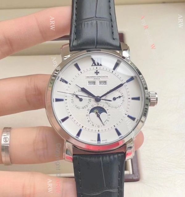 replica Fake Vacheron Constantin es For Sale Brown Leather Strap Black Dial WATCHES 6