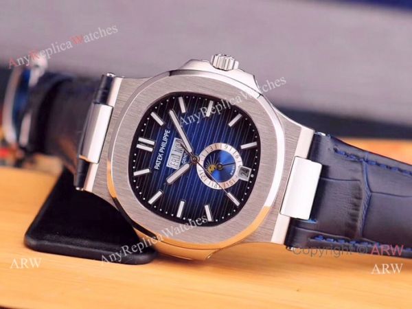 replica Fake Patek Philippe Nautilus Annual Calendar Man Stainless Steel Blue Face WATCHES 6