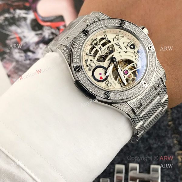 replica New Hublot Classic Fusion Rose Gold Diamond Black Face WATCHES 6