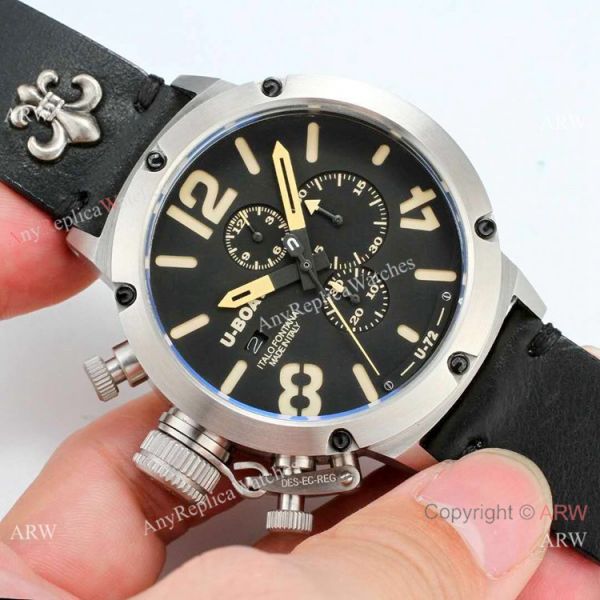 replica Best U-Boat Classico U-72 Chronograph es SS Yellow Leather Strap WATCHES 6