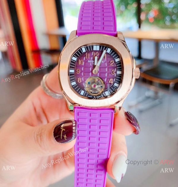 replica Copy Patek Philippe Tourbillon Black Rubber Strap es Women Size WATCHES 6