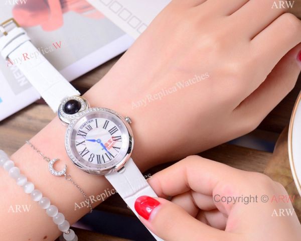 replica High Quality Copy Cartier Women es Rose Gold Blue Leather Strap WATCHES 6