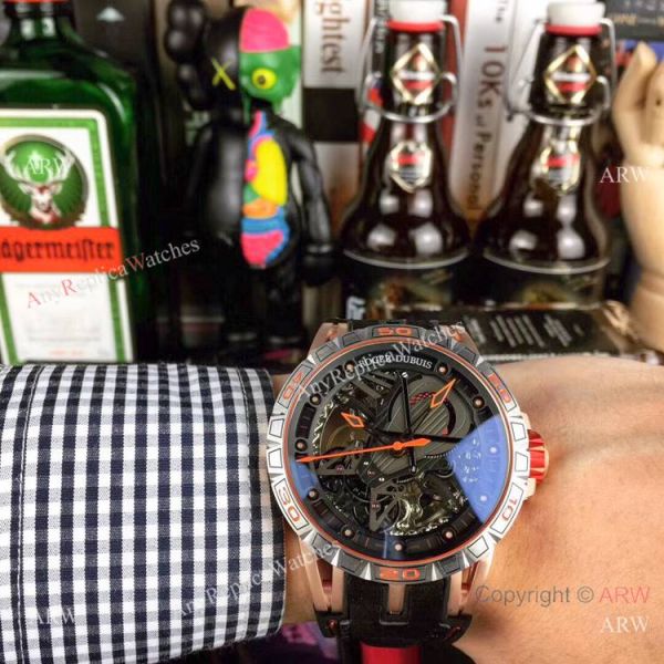 replica Roger Dubuis Excalibur Skeleton Copy Black DLC Case 46mm WATCHES 6