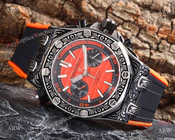 replica Best Copy Audemars Piguet Royal Oak Offshore Tourbillon Tattoo es Orange Rubber Strap WATCHES 6