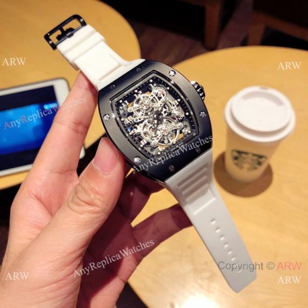 replica Richard Mille Knock off RM 17-01 es Black Case White Rubber Strap WATCHES 6
