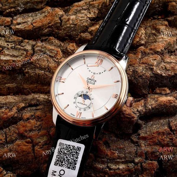 replica Omega De Ville Fake 40mm 2-Tone Rose Gold Moonphase WATCHES 6