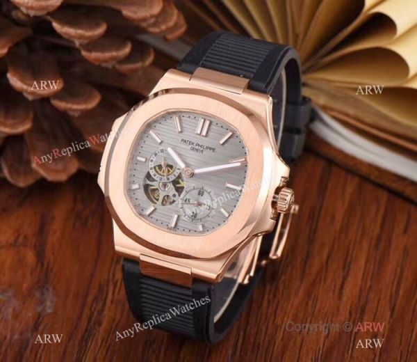 replica Copy Patek Philippe Nautilus Flying Tourbillon 42mm White Rubber Band WATCHES 6