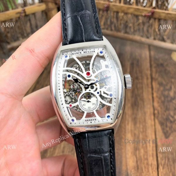 replica Knockoff Franck Muller Cintree Curvex Skeleton es SS Diamond Brown Leather Strap WATCHES 6