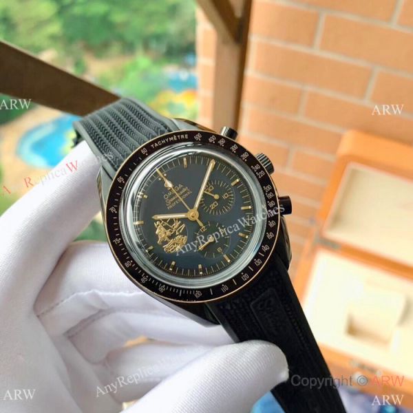 replica New Style Omega Apollo 11 Chronograph Gold Black WATCHES 6