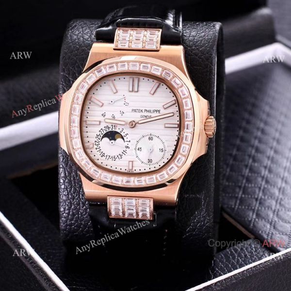 replica AAA Copy Patek Philippe Nautilus Power Reserve Rose Gold Diamond Bezel WATCHES 6