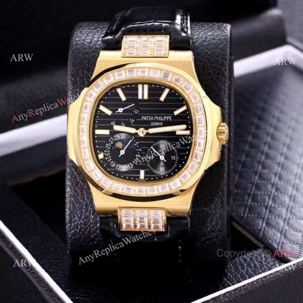 replica AAA Copy Patek Philippe Nautilus Yellow Gold Power Reserve es Diamond Bezel WATCHES 6