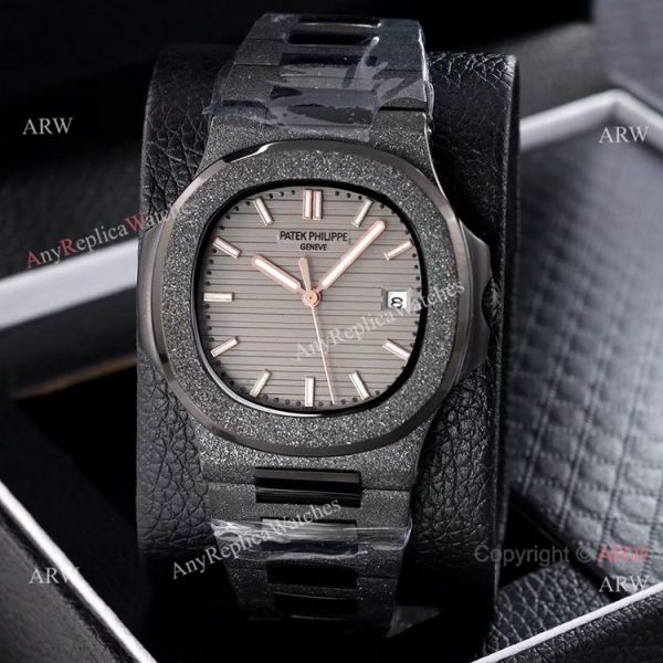 replica Best Patek Philippe Nautilus Frosted Solid Black 40mm WATCHES 6