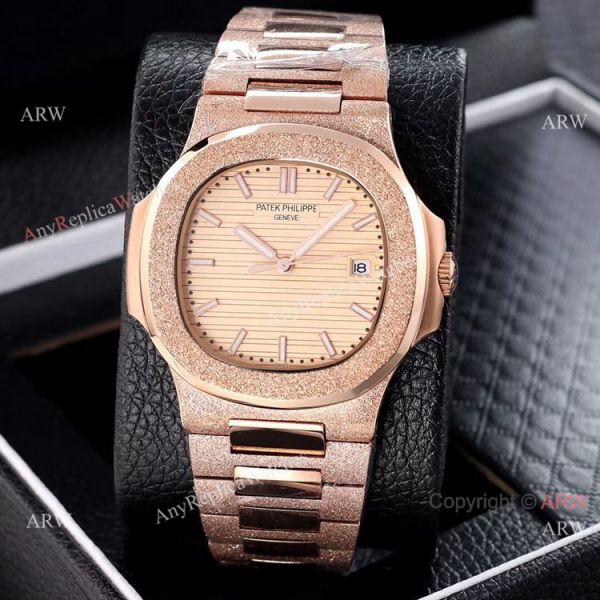 replica Best Clone Patek Philippe Nautilus Frosted Rose Gold es 40mm WATCHES 6