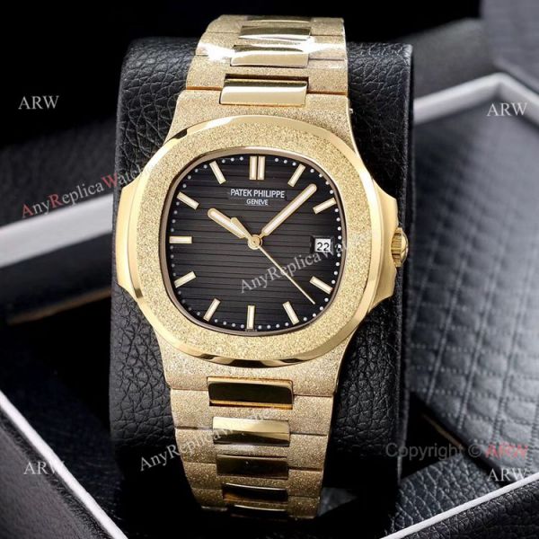 replica Copy Patek Philippe Nautilus Frosted Gold with Luminous Dial Markers WATCHES 6