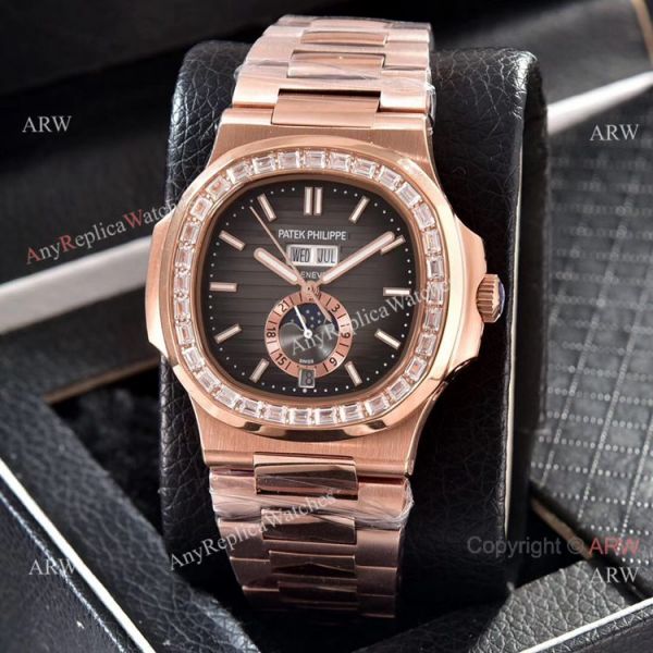 replica Patek Philippe Nautilus Annual Calendar Copy es Rose Gold with Diamond WATCHES 6