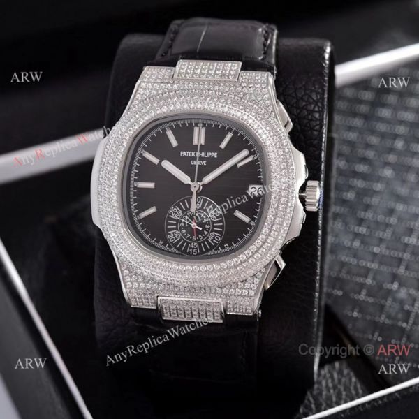 replica Japan Grade Patek Philippe Nautilus Chrono es Diamond Silver Case WATCHES 6