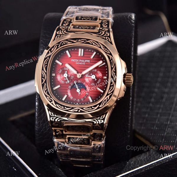 replica Knockoff Patek Philippe 5740 Nautilus Rose Gold Engraving Gray Gradient Face WATCHES 6