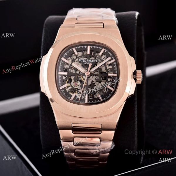 replica Faux Patek Philippe Nautilus Skeleton Dial Rose Gold es WATCHES 6