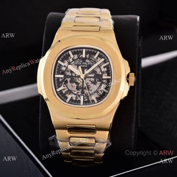 replica Faux Patek Philippe Nautilus Skeleton Yellow Gold WATCHES 6