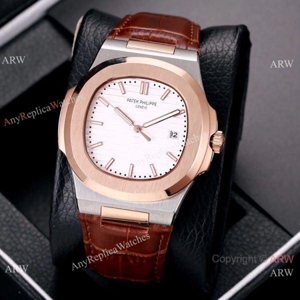 replica Best Knockoff Patek Philippe Nautilus Leather es 2-Tone Rose Gold WATCHES 6