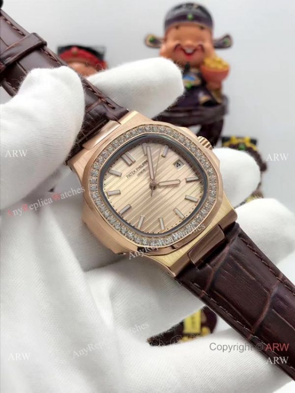 replica Patek Philippe Nautilus Diamond Bezel Rose Gold WATCHES 6