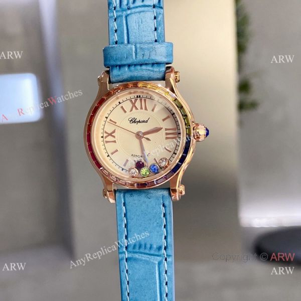 replica Chopard Happy Sport Quartz 30mm Rainbow bezel Rose Gold WATCHES 6
