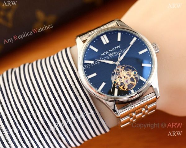replica Patek Philippe Calatrava Copy es Two Tone Rose Gold Black Face WATCHES 7