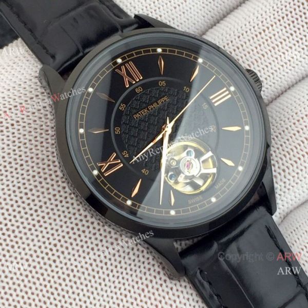 replica Copy Patek Philippe Tourbillon Men Black Case Red Hand WATCHES 7