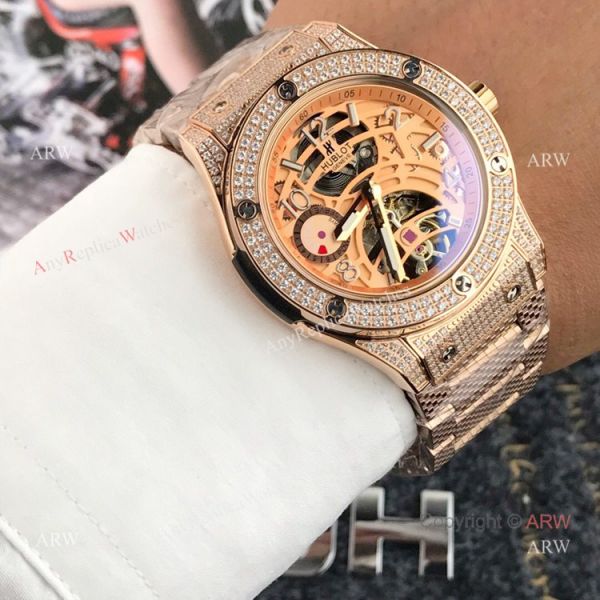 replica New Hublot Classic Fusion Rose Gold Diamond Black Face WATCHES 7