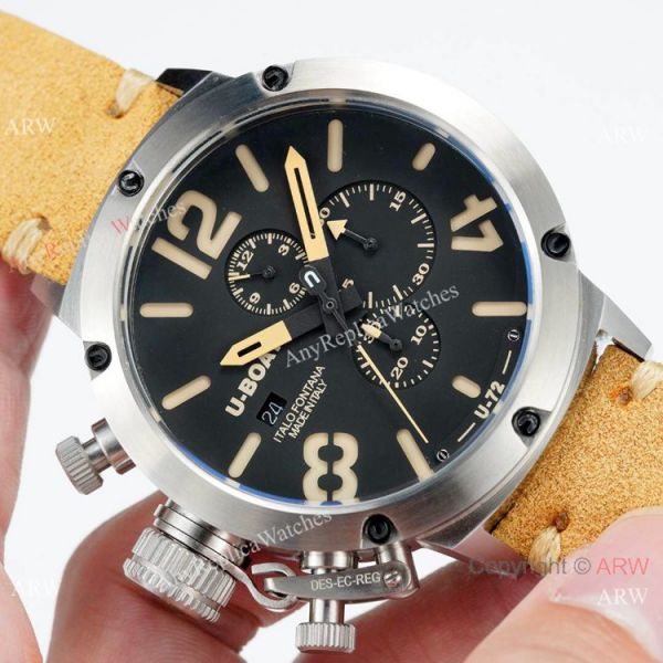 replica Best U-Boat Classico U-72 Chronograph es SS Yellow Leather Strap WATCHES 7