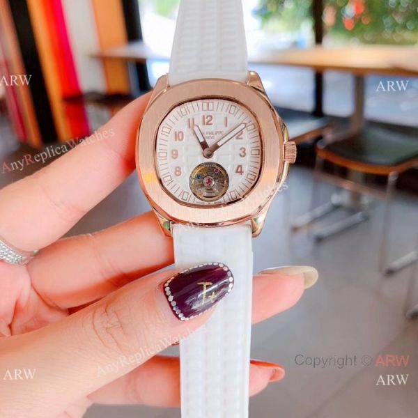 replica Copy Patek Philippe Tourbillon Black Rubber Strap es Women Size WATCHES 7