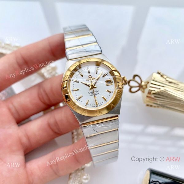 replica Women Omega Double Eagle 2-Tone Rose Gold Diamond High Quality China WATCHES 7