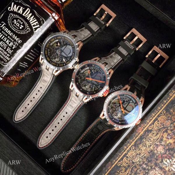 replica Roger Dubuis Excalibur Skeleton Copy Black DLC Case 46mm WATCHES 7