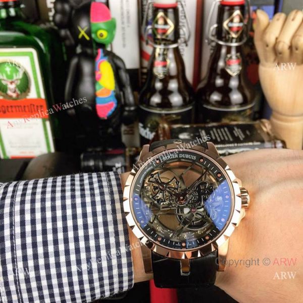 replica Copy Roger Dubuis Excalibur Flying Tourbillon es SS Gray Leather Strap WATCHES 7