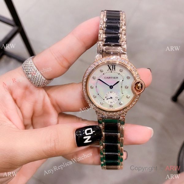 replica Cartier Ballon Bleu de 36mm Quartz Black Ceramic Silver WATCHES 7