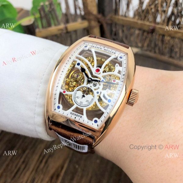replica Knockoff Franck Muller Cintree Curvex Skeleton es SS Diamond Brown Leather Strap WATCHES 7