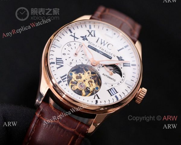 replica New IWC Schaffhausen Complications Men White Dial Brown Leather Strap WATCHES 7