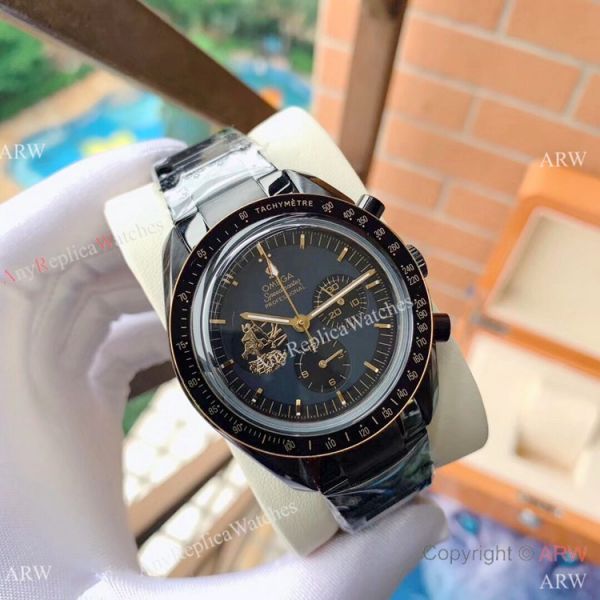 replica New Style Omega Apollo 11 Chronograph Gold Black WATCHES 7
