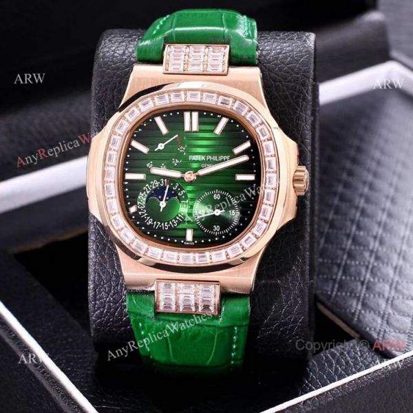 replica AAA Copy Patek Philippe Nautilus Power Reserve Rose Gold Diamond Bezel WATCHES 7