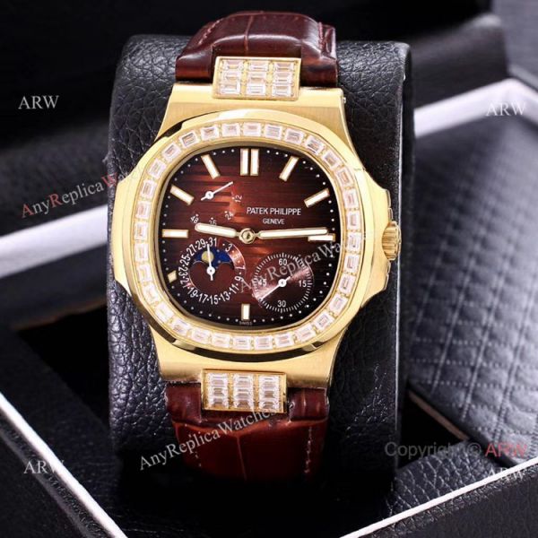 replica AAA Copy Patek Philippe Nautilus Yellow Gold Power Reserve es Diamond Bezel WATCHES 7