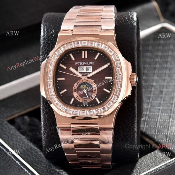 replica Patek Philippe Nautilus Annual Calendar Copy es Rose Gold with Diamond WATCHES 7