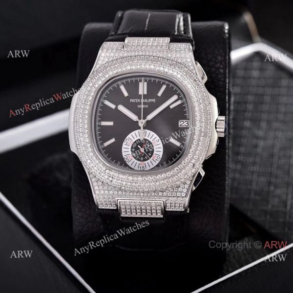 replica Japan Grade Patek Philippe Nautilus Chrono es Diamond Silver Case WATCHES 7