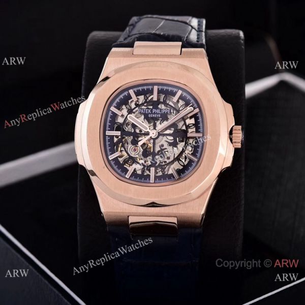 replica Faux Patek Philippe Nautilus Skeleton Dial Rose Gold es WATCHES 7