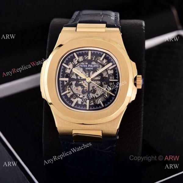 replica Faux Patek Philippe Nautilus Skeleton Yellow Gold WATCHES 7
