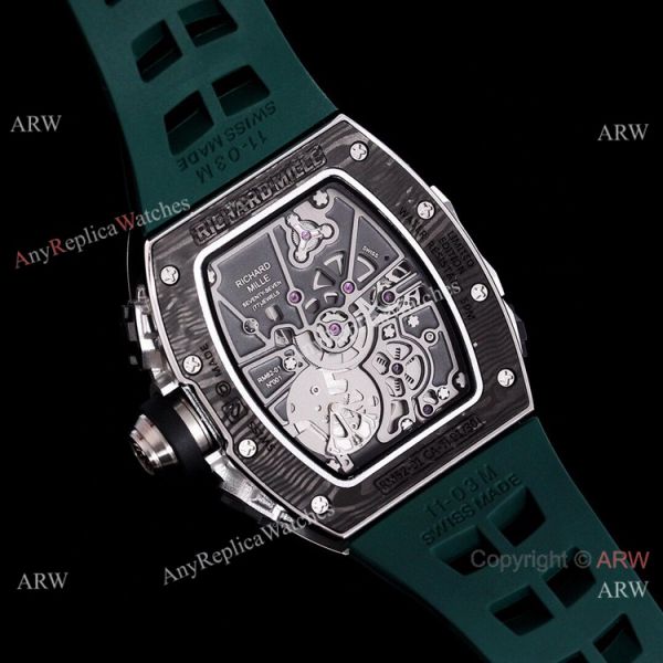 replica Best RM 62-01 Richard Mille Tourbillon Vibrating Alarm ACJ Green Rubber Band WATCHES 7