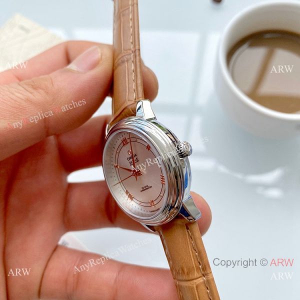 replica Clone Omega De Ville Prestige Ladies es Brown Leather Strap WATCHES 8