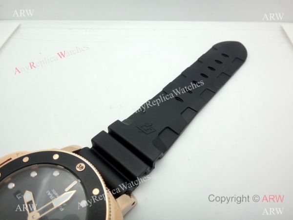 replica Panerai Submersible Rubber Strap PAM684 Copy Rose Gold Black Bezel WATCHES 8