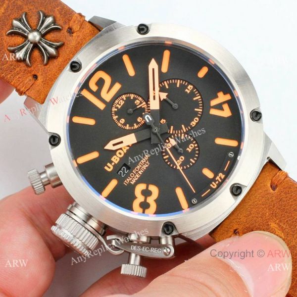 replica Best U-Boat Classico U-72 Chronograph es SS Yellow Leather Strap WATCHES 8